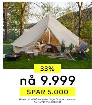 Skeidar Green telt ø600 cm naturfarget tilbud