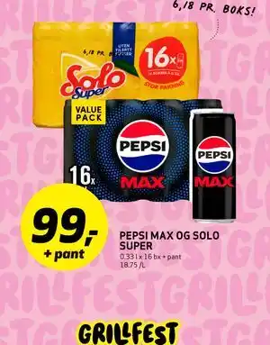 Bunnpris PEPSI MAX OG SOLO SUPER tilbud