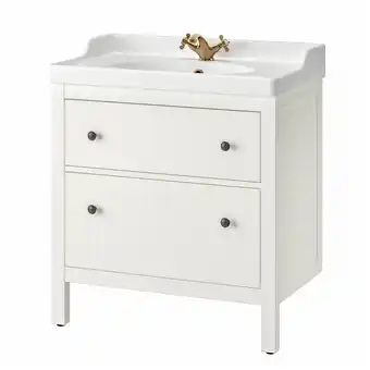 IKEA Hemnes / rutsjÖn Servantskap m skuffer/servant/kran, hvit, 82x49x95 cm tilbud