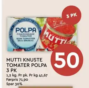 Coop Mega MUTTI KNUSTE TOMATER POLPA 3 PK tilbud