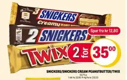 Coop Extra SNICKERS/SNICKERS CREAM PEANUTBUTTER/TWIX tilbud