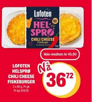 Coop Extra LOFOTEN HELSPRØ CHILI CHEESE FISKEBURGER tilbud