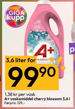Gigaboks A+ vaskemiddel cherry blossom 3,6 l tilbud
