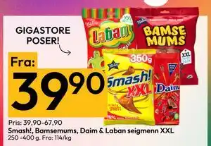 Gigaboks Smash!, Bamsemums, Daim & Laban seigmenn XXL tilbud
