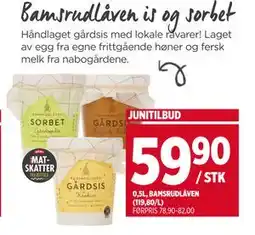 Meny Bamsrudlåven is og sorbet tilbud