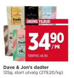 Meny Dave & Jon’s dadler tilbud