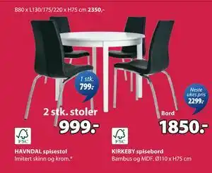 JYSK KIRKEBY spisebord tilbud