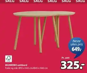 JYSK MUNKEBO settbord tilbud