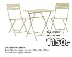 JYSK ABORG bord + 2 stoler tilbud