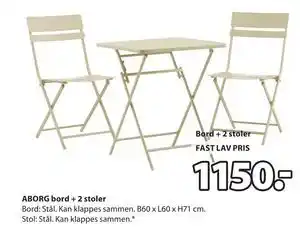 JYSK ABORG bord + 2 stoler tilbud