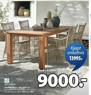 JYSK DRAMMEN bord + FJELLERUP stol tilbud