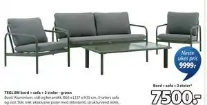 JYSK TEGLUM bord + sofa + 2 stoler - grønn tilbud