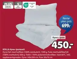 JYSK KOLLA dyne-/putesett tilbud