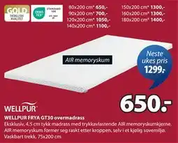 JYSK WELLPUR FRYA GT30 overmadrass tilbud