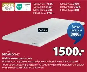 JYSK HOPEN overmadrass - hvit tilbud
