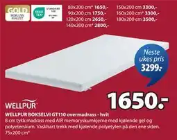 JYSK WELLPUR BOKSELVI GT110 overmadrass - hvit tilbud