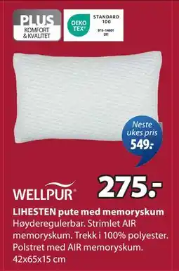 JYSK LIHESTEN pute med memoryskum tilbud