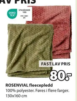 JYSK ROSENVIAL fleecepledd tilbud