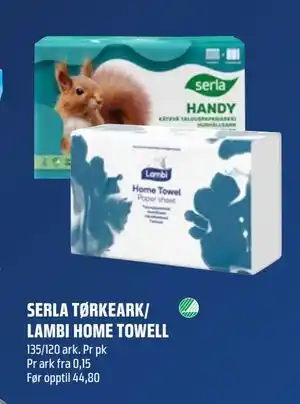 Coop Obs SERLA TØRKEARK/ LAMBI HOME TOWELL tilbud