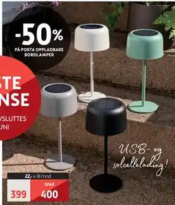 Bohus 50% PÅ PORTA OPPLADBARE BORDLAMPER tilbud