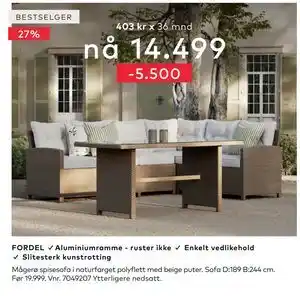 Skeidar Mågerø spisesofa i naturfarget polyflett med beige puter tilbud