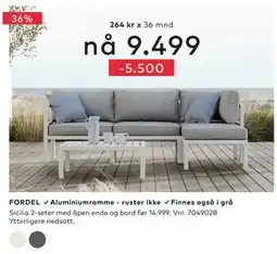 Skeidar Sicilia 2-seter med åpen ende og bord tilbud