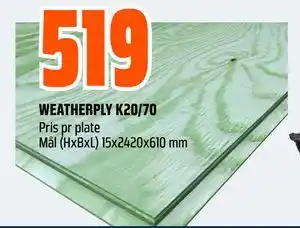 Obs Bygg WEATHERPLY K20/70 tilbud