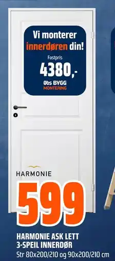 Obs Bygg HARMONIE ASK LETT 3-SPEIL INNERDØR tilbud