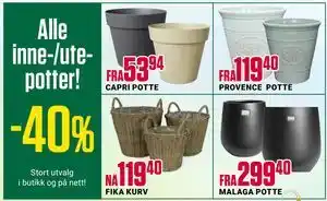 Europris Alle inne-/utepotter! tilbud