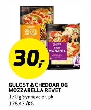 Bunnpris GULOST & CHEDDAR OG MOZZARELLA REVET tilbud