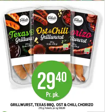 Kiwi FOLKETS Grillwurst, texas bbq, ost & chili, chorizo tilbud