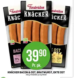 Kiwi FINSBRATEN Knäcker bacon & ost, bratwurst, ekte ost tilbud