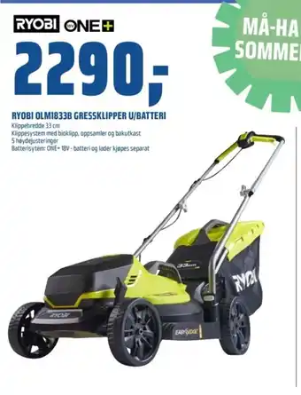 Coop Obs RYOBI olm1833b gressklipper u/batteri tilbud