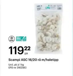 Storcash Scampi ASC 16/20 rå m/haletipp tilbud
