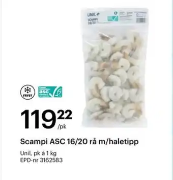 Storcash Scampi ASC 16/20 rå m/haletipp tilbud