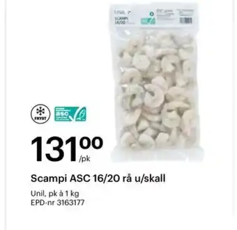 Storcash Scampi ASC 16/20 rå u/skall tilbud