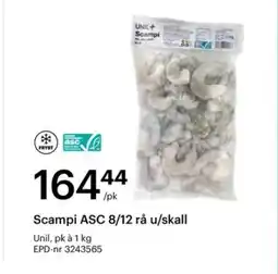 Storcash Scampi ASC 8/12 rå u/skall tilbud