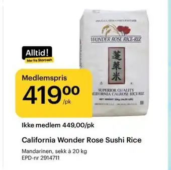 Storcash California Wonder Rose Sushi Rice tilbud