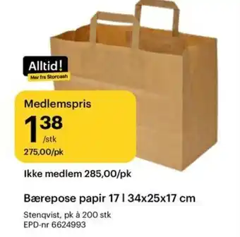 Storcash Bærepose papir tilbud
