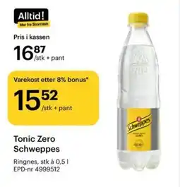 Storcash Tonic Zero Schweppes tilbud