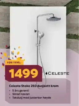 Megaflis Celeste Stoke 250 dusjsett krom tilbud