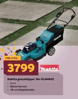 Megaflis Makita Makita gressklipper 36v DLM480Z tilbud