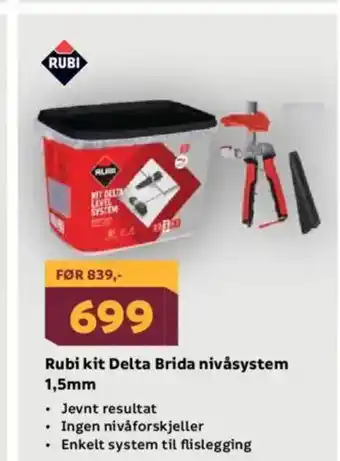 Megaflis Rubi kit Delta Brida nivåsystem 1,5mm tilbud