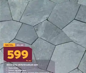 Megaflis Silver Grey skiferbrudd på nett tilbud
