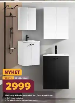Megaflis Lind Sæby 50 baderomsmøbel sort/hvit m/speilskap tilbud