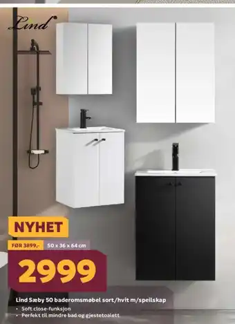 Megaflis Lind Sæby 50 baderomsmøbel sort/hvit m/speilskap tilbud
