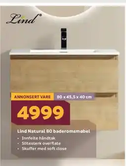 Megaflis Lind Natural 80 baderomsmøbel tilbud
