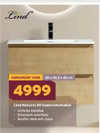 Megaflis Lind Natural 80 baderomsmøbel tilbud