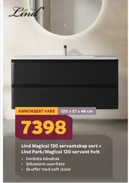 Megaflis Lind Magical 120 servantskap sort + Lind Park/Magical 120 servant hvit tilbud