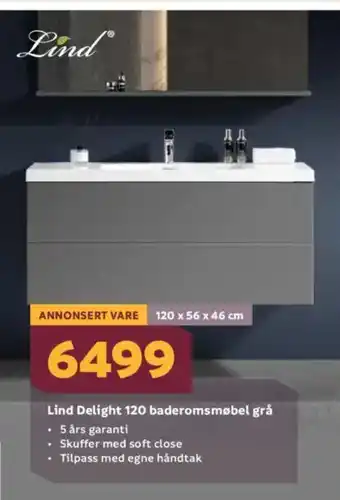 Megaflis Lind Delight 120 baderomsmøbel grå tilbud